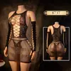 Lencería Sexy con Entrepierna Abierta, Ropa de Dormir Navideña de Malla, Medias, Falda, Coqueteo Sexy para Pareja, Uniforme Transparente, Conjunto de Tentación