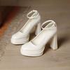 2025 Primavera Novo Bico Redondo Salto Grosso Sapatos Mary Jane Tira com Fivela de Uma Linha Salto Alto Fino Sapatos de Sola Grossa