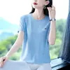 Camiseta de manga corta con cuello redondo para mujer, nuevo estilo de verano, elegante, adecuada para madres de mediana edad y mayores, transpirable, corte holgado, deportiva, top ligero