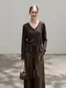 Nueva colección de otoño: Suéter tejido casual de estilo francés, corte holgado, diseño calado, cuello con cordón y cintura ajustable para mujer