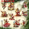 Plano 2D Conjunto de 10 Peças Elfo de Natal Steampunk Asas Mecânicas Góticas Pingente de Decoração de Festa Vermelho Dourado