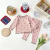 Conjunto de Pijama de Canalé para Niños con Lunares para Primavera, Otoño y Verano, Conjunto de Dos Piezas Elegante de Ropa de Casa para Niñas Mayores