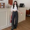 Pantalones Casuales Largos Retro de Cintura Alta Estilo BF para Mujer Otoño 2026 Holgados con Bolsillo con Cremallera High Street