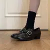 Mocasines Retro de Cuero Genuino con Tacón Grueso para Mujer, Versión de Piel de Oveja, con Hebilla de Cuero, Zapatos Individuales Casuales para el Trabajo Diario, Cómodos, Versátiles, Zapatos Pequeños de Cuero