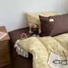 Conjunto de cama simples estilo vintage de algodão puro com quatro peças, incluindo capa de edredom e lençol de cima com listras combináveis, conjunto de três peças com lençol de baixo estilo dormitório estudantil
