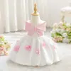 Amazon Bebé Niños Pequeños Vestido Formal Vestido de Princesa Primer Cumpleaños del Bebé Lazo de Flores Falda Abullonada Traje de Cumpleaños para Niñas