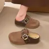 Aumento de Altura Interna Slip-on de Um Passo Lindo Outono Bico Fechado Meia Pantufa Pantufa Mule Feminina Sola Grossa Tira de Couro Rad Retro Fivela 2026
