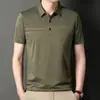 Ropa de Verano para Papá Hombres de Mediana Edad y Mayores Camiseta Rayada Versión con Bolsillo Hombres Solapa Manga Corta Camiseta de Manga Corta Hombres Manga Corta