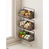 Caja de almacenamiento para cebolla, jengibre y ajo, estante de cocina para montar en la pared, cesta colgante para el hogar sin taladro, cesta de almacenamiento multi-compartimento para jengibre y ajo