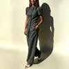2026 Comércio Exterior Transfronteiriço Europeu e Americano Nova Roupa Feminina Elegante Moda Cor Sólida Cintura Marcada Manga Curta Calça Longa Conjunto de Duas Peças