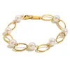 Pulsera Retro Hecha a Mano Versátil Simple y Exquisita de Acero Inoxidable Chapado en Oro de 18K con Perlas de Imitación para Mujer, Transfronteriza Europea y Americana