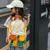 Mochila infantil famosa na internet 2025 novo estilo combinação de cores bolsa de ombro fofa para meninos e meninas do jardim de infância bolsa de viagem para bebê
