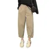 Pantalones Casuales de Algodón Lavado Vintage de Cintura Alta para Mujer, Nuevo Estilo Primavera y Otoño, Corte Holgado, Adelgazante, Elástico, Engrosado, Pantalones Harem Cónicos, Pantalones Largos