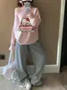 Sudadera Rosa con Estampado de Dibujos Animados Dulce y Lindo, Hombro Caído, para Mujer en Otoño, Holgada, Casual, Efecto Adelgazante, Tops de Chica Popular