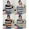 Cardigan de Punto de Manga Larga con Cuello Redondo a Rayas Beige Estilo Coreano Perezoso para Mujer Otoño Nueva Llegada Top Exterior Holgado Versátil