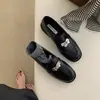 Zapatos de Cuero Pequeños Franceses de Un Paso de Fondo Plano para Primavera y Otoño Zapatos Versátiles 2026 Zapatos de Cuero Pequeños Estilo Británico Negro para Mujer Gamuza