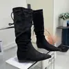 Recién llegado: Otoño 2026 Nuevo Estilo Punta Fina Elegantes de Moda Botas de Tubo Alto Hasta la Rodilla de Gamuza para Aumentar la Altura para Mujeres