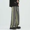 Calça jeans reta lavada estilo americano masculina outono alta rua da moda marca amarela cor de lama calças retrô com cordão calças casuais da moda