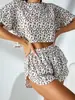 En Stock Europeos y Americanos 2026 Transfronterizo Ruso Nuevo Estampado de Leopardo Moda Pijama Conjunto Sexy para Mujer Europeo y Americano
