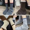 Calcetines Grises Holgados, Cálidos y Gruesos para Invierno, Calcetines Estilo Japonés, Algodón Puro, Calcetines Largos de Otoño e Invierno, Calcetines de Lana hasta la Mitad de la Pantorrilla con Borde Enrollado