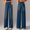 Jeans rectos de cintura alta hechos a medida, adornados con diamantes, para mujer, colección otoño 2026, con una caída favorecedora, efecto adelgazante y diseño versátil de pierna recta estrecha y ancha