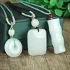 Pingente de Jade Branco de Xinjiang Jade Branco Natural Fivela de Segurança Nó de Bambu Pingente da Paz Ruyi de Jade Ornamento Pendurado com Corda