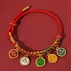 Pulseira Nó de Flor de Pessegueiro Ponto Cênico Pulseira dos Cinco Deuses da Riqueza de Xizang Casal Cordão Vermelho Homens e Mulheres DIY Pulseira Dourada Corda Trançada