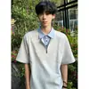 Conjunto de Duas Peças Estilo Marido Camisa Polo Manga Curta Masculina Verão Estilo Americano Cleanfit Alta Qualidade Meio Zíper Camiseta