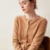 Nuevo Cárdigan de Cachemir de Color Sólido Versátil con Cuello Redondo Estilo Coreano Chaqueta Holgada Simple Camisa Base