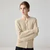 Novo cardigã de cashmere puro para mulheres, gola redonda, estilo outono e inverno, padrão losango, suéter de tricô macio e aconchegante, peça de outer wear soltinha