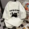 Camiseta de Verano de Manga Corta con Estampado de Gatos 100% Algodón para Mujer, Holgada Casual Ajuste Delgado Versátil Cuello Redondo Pareja Peso Pesado Estilo Ins