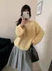 Suéter delicado de lantejoulas estilo coreano para mulheres, nova coleção outono e inverno, top de tricô macio e solto com mangas bufantes, efeito emagrecedor, estilo pullover