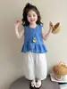 2026 Nuevo Estilo Pantalones Casuales de Verano para Niñas Vestido de Encaje sin Mangas para Niños Conjunto Elegante de una Pieza para Bebés Conjunto de Dos Piezas