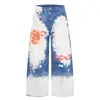 Jeans Tie-Dye Lavagem Tinta Punk Masculino Nicho Solto Perna Larga Desgastado Sujo Tendência High Street Casual Perna Reta Calça Longa