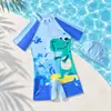 Trajes de baño para niños para niños al por mayor Lindos trajes de baño de una pieza de dibujos animados para niños pequeños y medianos de manga corta para la playa Protección solar Trajes de baño para niños