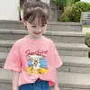 Camiseta de Algodão Pura com Gola Redonda e Manga Curta para Crianças Maiores, Top Cartoon da Moda para Meninas, Roupa Infantil Estilosa 2026
