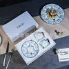 Prato de Jantar Ocidental de Porcelana Nova Transfronteiriça Poseidon Azul e Branco Prato de Servir de Luxo para Hotel Prato Doméstico Retrô Disponível para Forno