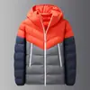 Chaqueta de Algodón con Capucha para Hombre Otoño e Invierno Color Clásico Bloques de Color Costilla Polar Deportiva Casual Abrigo de Algodón Estilo Patchwork Bloques de Color
