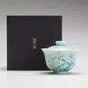 Conociendo que montaña registros antiguo color sobreglaseado cuenco tapa verde oficial esmalte pintado a mano lirio cerámica cuenco de té kung fu juego de té cuenco