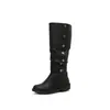 Botas de uso duplo com punho, bico redondo, salto baixo, comprimento até a panturrilha, fivela lateral, estilo britânico, botas femininas de cano alto plus size, agente de cross-border AliExpress