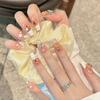 Unhas Portáteis Feitas à Mão para Outono e Inverno, Unhas Curtas Amêndoa, Novo Estilo, Efeito Iluminador, Olho de Gato, Luxo Leve, Pontas de Unha Populares em Tons Nude, Estampa de Leopardo