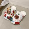 Pantufas de Boneco de Natal Desenho Animado Baotou Outono e Inverno Árvore de Natal Elementos de Natal Quente Antiderrapante para Interior Pantufas de Algodão Recheadas para Mulheres