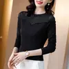 Amor Roupas Comprar Roupas 2023 Outono Novo Malha Bordada com Strass Camisa Base Feminina Manga Longa Elegante Estilo Ocidental Camisa Pequena Camiseta Slim