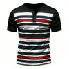 Camiseta de manga corta para hombre europea y americana transfronteriza con estampado digital a rayas, camiseta casual de botones