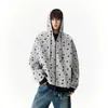 Sudadera con capucha de peso pesado estilo americano con estampado de estrellas, unisex, corte holgado, con cremallera, perfecta para otoño, prenda exterior casual y versátil