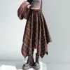 Falda de cuadros irregular para mujer, falda vintage de otoño a cuadros con cintura elástica, adelgazante, de longitud media