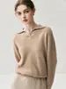 Suéter de punto tipo polo con cuello en V reversible, suave y mullido, suéter de punto liso para mujer, Otoño e Invierno 2025, para el trabajo