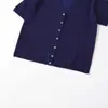 Exportación Transfronteriza Ropa de Mujer Otoño 2025 Estilo Europeo y Americano Cuello en V Manga Corta de Punto de Un Solo Botón Tops para Mujer G866739
