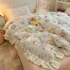 Conjunto de Roupa de Cama Fofo de Lã de Leite Quatro Peças Inverno Plush Dupla Face Capa de Edredom Lençol de Fleece Coral Conjunto de Três Peças para Dormitório