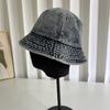 Primavera e Outono Denim Lavado Cor Sólida Chapéu de Pescador Moda Feminina Retro All-match Rosto Mostrando Pequeno Chapéu Simples Guarda-sol Protetor Solar Pote Chapéu